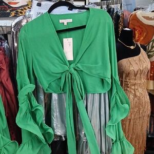 Hot & Delicious Vibrant Green Ruffled Blouse